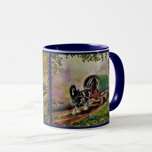 Sinti und Roma Vanner Pferd Irish Caravan Wagen bl Tasse (VorderseiteRechts)