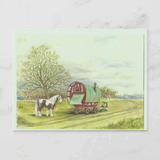 Sinti und Roma Waggon und Pferdefrühlingstag Postkarte (Vorderseite)