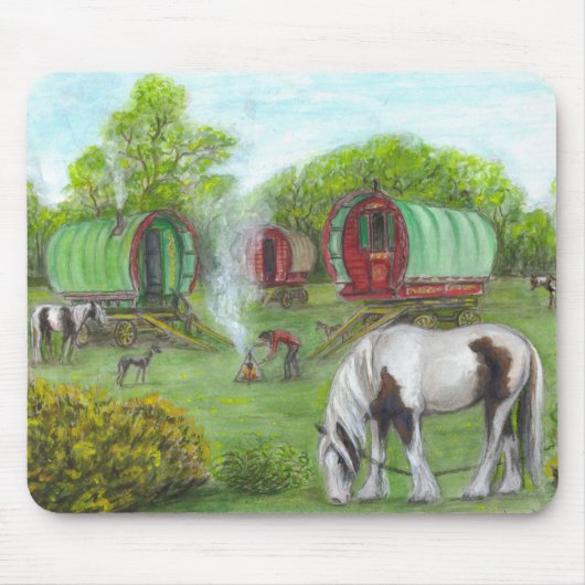Sinti und Romalastwagen und -pferde Mousepad (Vorne)