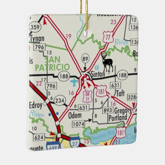 Sinton TX Road Map Keramikornament (Rechts)