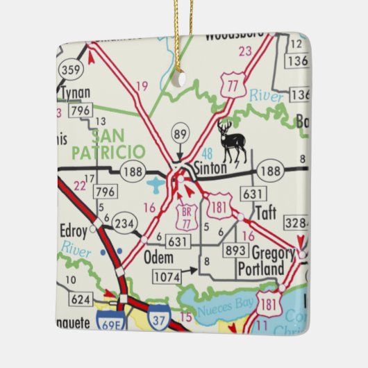 Sinton TX Road Map Keramikornament (Links)