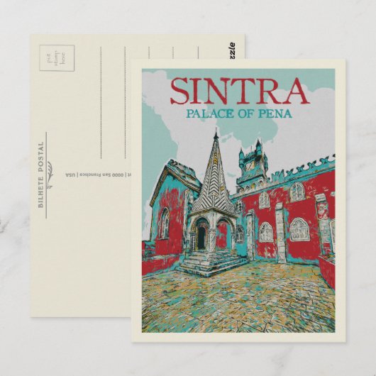 Sintra Palace of Pena Illustration, Portugal Postkarte (Vorne/Hinten)