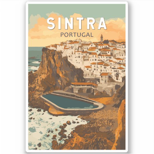 Sintra Portugal Illustration Travel Art Vintag Aufkleber (Vorderseite)