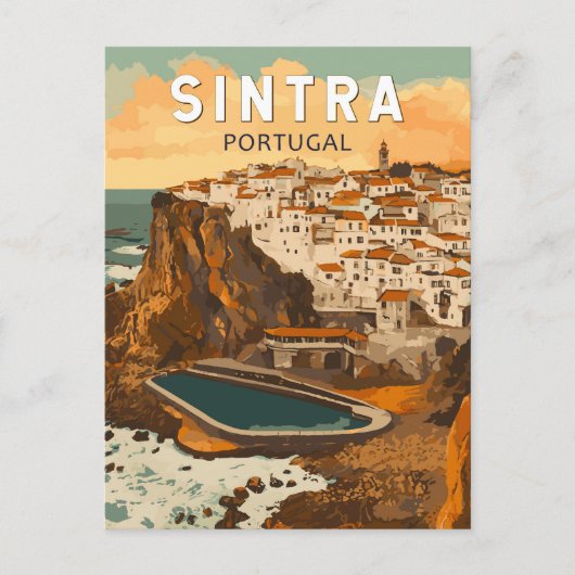 Sintra Portugal Illustration Travel Art Vintag Postkarte (Vorderseite)