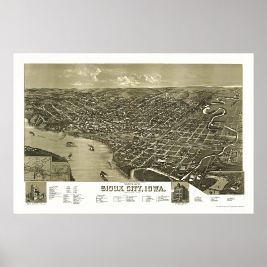 Sioux City, IA Panorama Karte - 1888 Poster (Vorne)