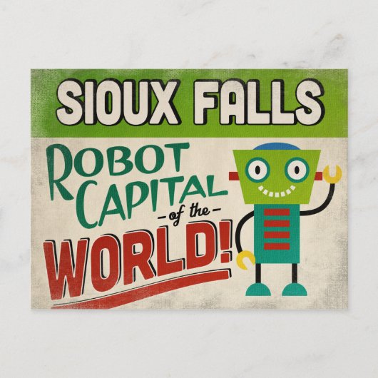 Sioux Falls South Dakota Robot - Funny Vintag Postkarte (Vorderseite)