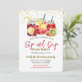Sip and Dip Fruit Cocktail Pool Party Einladung (Stehend Vorderseite)