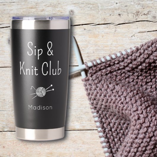 Sip And Knit Club Knitting Lovers Custom Thermobecher