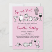 Sip and Paint Art and Wine Birthday Party Einladung (Vorderseite)