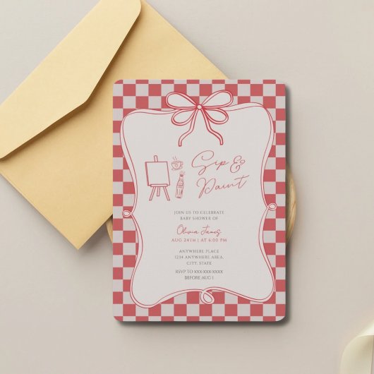 Sip and paint baby shower einladung