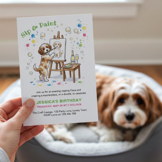 Sip and Paint Your Pet Cava Birthday Party Einladung