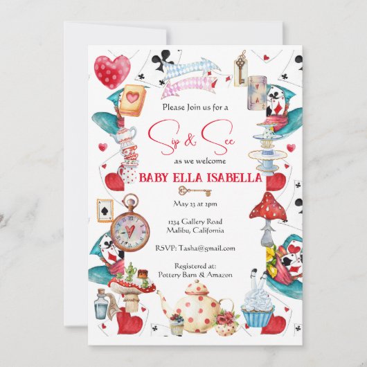 Sip and See Alice Tee Party Einladung (Vorderseite)
