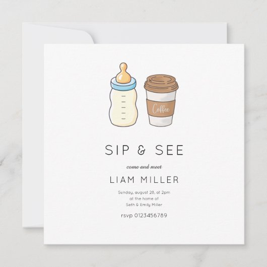 Sip and See Baby Dusche Minimalistische Babydusche Save The Date (Vorderseite)