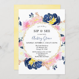 Sip and See Baby Girl Marinee Blau Rosa Gold Einladung
