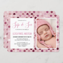 Sip and See Baby Girl Shower Foto Pink Polka Dot