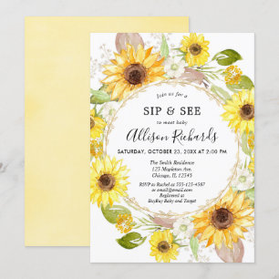 Sip and See Baby Girl Sunflower gelbe Babydusche Einladung