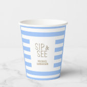 Sip and See Blue Striped Baby Boy Party Pappbecher (Vorderseite)
