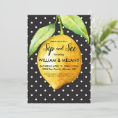 Sip and See: Eine Citrus Coed Baby Dusche Einladung (Stehend Vorderseite)