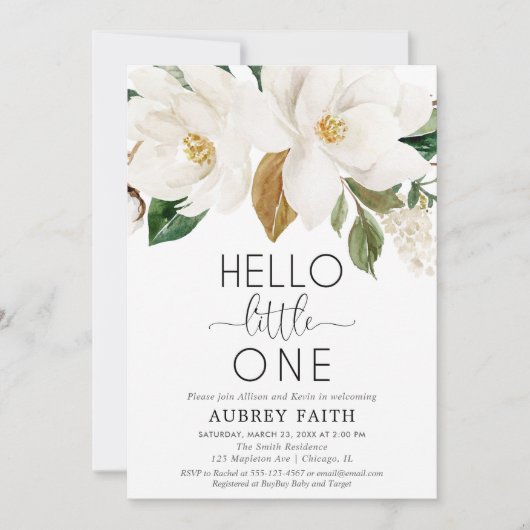 Sip and See Genneutrale weiße Blüte rustikal Einladung (Vorderseite)