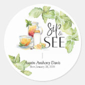 Sip and See Meet The Baby Runder Aufkleber (Vorderseite)