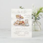 Sip and See mit Konditorei Tea Babydusche Einladung (Stehend Vorderseite)