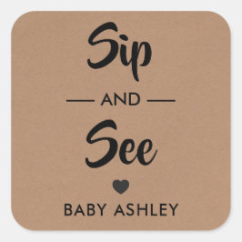 Sip and See Tag, neuer Babyaufkleber, Babydusche Quadratischer Aufkleber