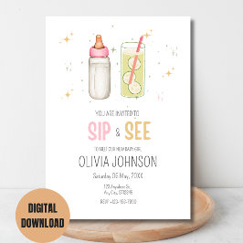 Sip and See, Welcome Baby Girl, New Baby Party Einladung