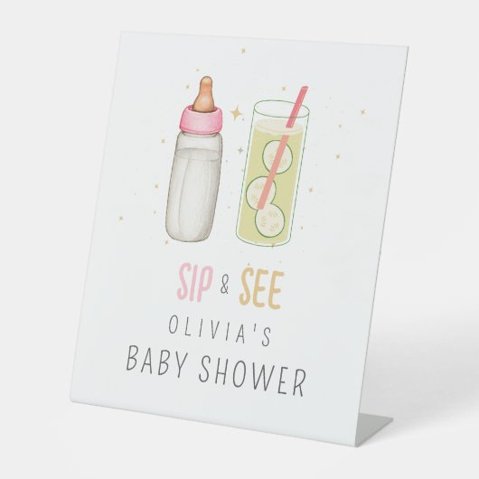 Sip and See, Welcome Baby Girl, New Baby Party Sockelschild (Vorderseite)