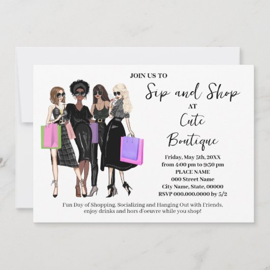 Sip and Shop New Boutique Opening Einladung (Vorderseite)