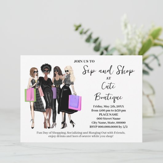 Sip and Shop New Boutique Opening Einladung (Stehend Vorderseite)