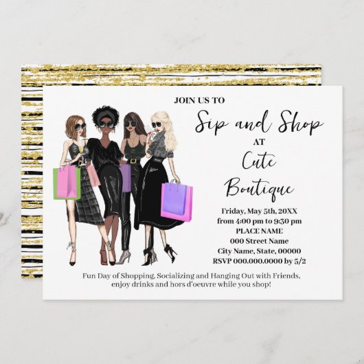 Sip and Shop New Boutique Opening Einladung (Vorne/Hinten)