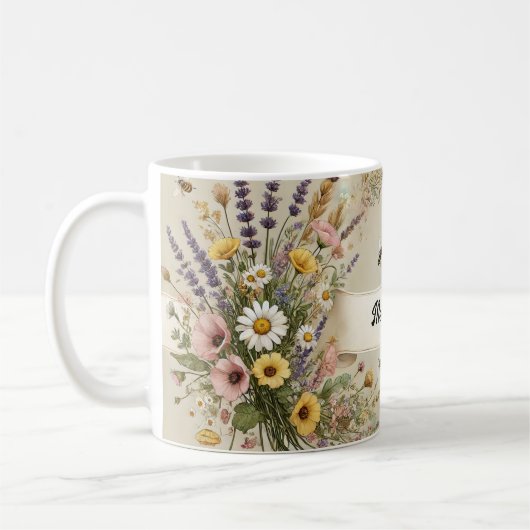 "Sip, Bloom, Repeat" Wildblume-Tasse Kaffeetasse (Links)