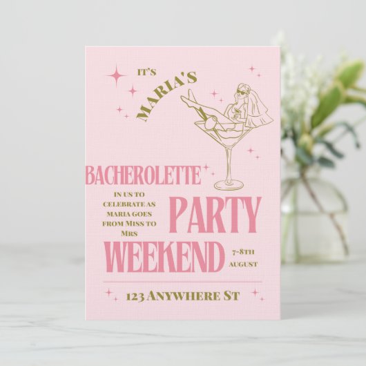 Sip, Celebrate, & Sparkle – Bachelorette Bash Einladung (Stehend Vorderseite)