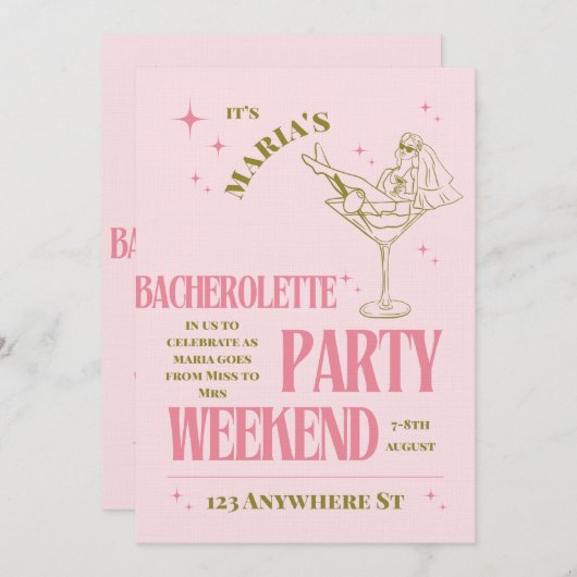 Sip, Celebrate, & Sparkle – Bachelorette Bash Einladung (Vorne/Hinten)