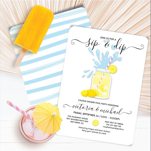 Sip & Dip Lemonade Pool Party Dusche Einladung