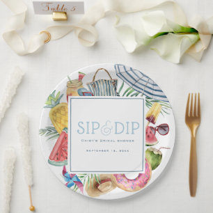 Sip & Dip Pool Party Regenschirm Blaue Brautparty Pappteller