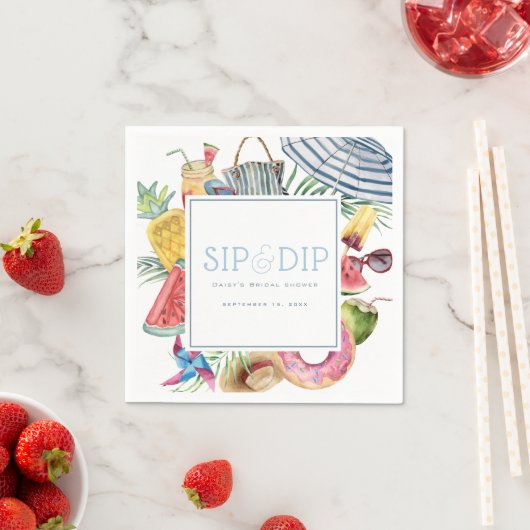 Sip & Dip Pool Party Regenschirm Brautdusche Blau Serviette (Beispiel)