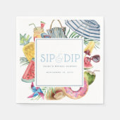 Sip & Dip Pool Party Regenschirm Brautdusche Blau Serviette (Vorderseite)