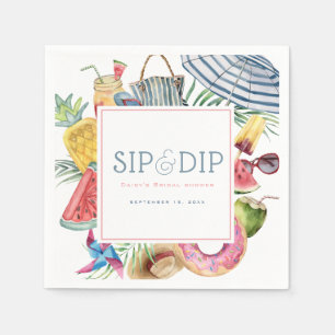 Sip & Dip Pool Party Regenschirm Rosa Brautparty Serviette