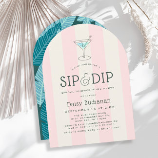 Sip & Dip Poolside Rosa Streifen Junggesellinnenab Einladung