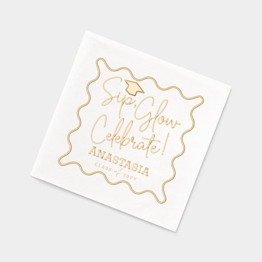 Sip Glow Celebrate Script Grad Cap Abschluss Servietten Mit Folie (Links)
