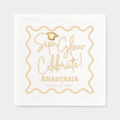 Sip Glow Celebrate Script Grad Cap Abschluss Servietten Mit Folie (Vorderseite)