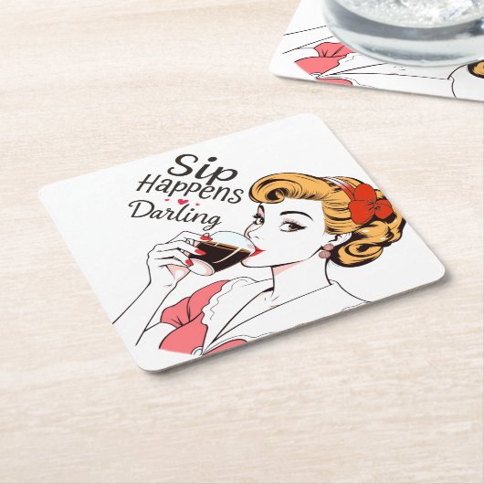 Sip Happens, Darling Sassy Retro Untersetzer (angewinkelt)