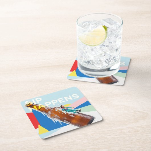 Sip Happens Fun Retro Coaster Rechteckiger Pappuntersetzer (Vor Ort)
