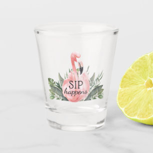 SIP Happens Funny Tropical Flamingo Schnapsglas