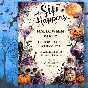 Sip Happens Halloween Cocktailparty Einladung