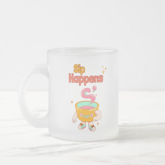 Sip Happens Humor Frosted Mug Mattglastasse (Links)
