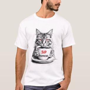 Sip Happens Katze T-Shirt – Lustige Kaffee-Katze G