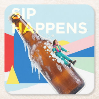 Sip Happens Lustiger Retro-Getränkeuntersetzer Rechteckiger Pappuntersetzer