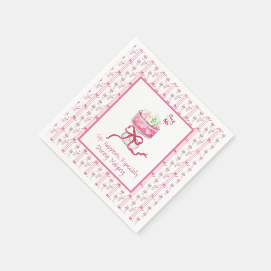 Sip Happens Mahjong Pink Drink Wasserfarben Fliese Serviette (Ecke)